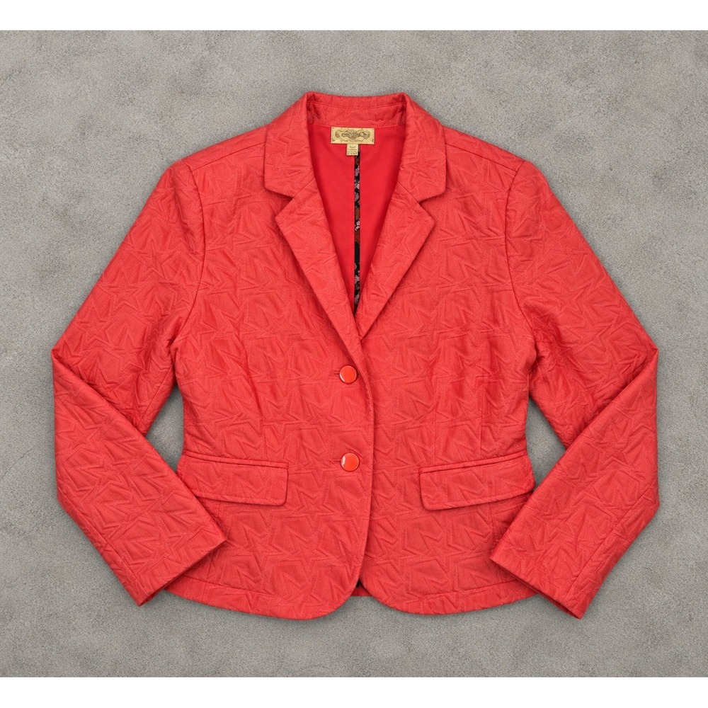 Tulle Blazer Coral Red Star Textured Matelasse Two Button Jacket Small